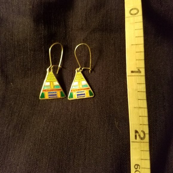 Vintage Enamel Triangle Earrings - Sterling Silver - Picture 2 of 3